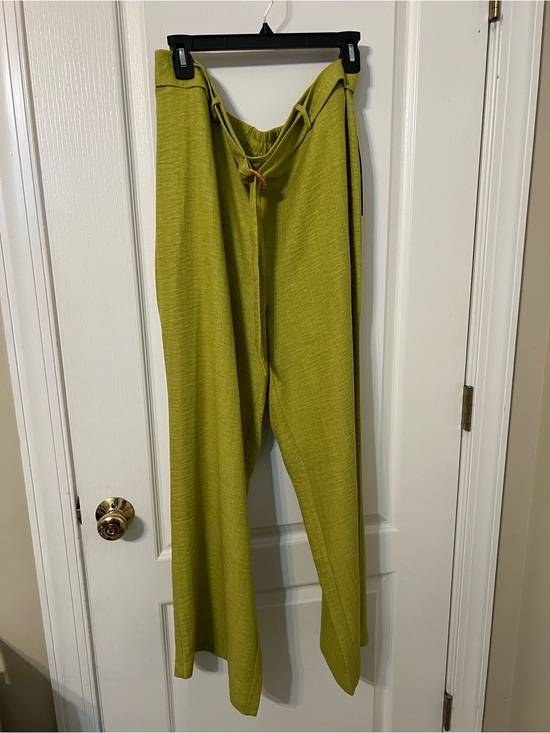 None Pants - Wide-Leg Drawstring Pants in Lime Green